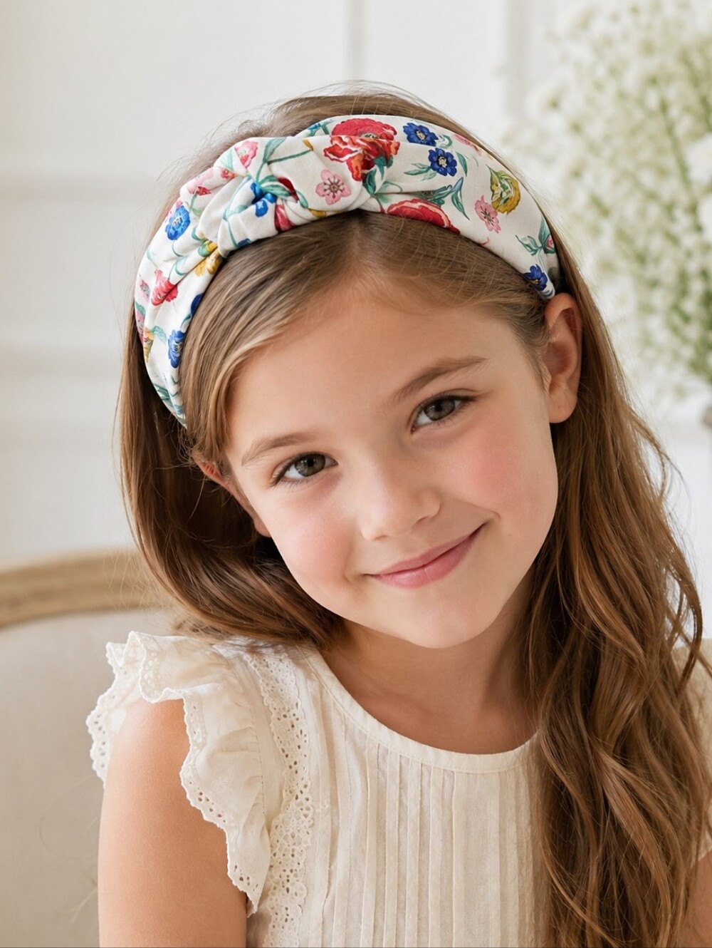 La Coqueta Kids Floral Knot Headband Multicolor White Girls